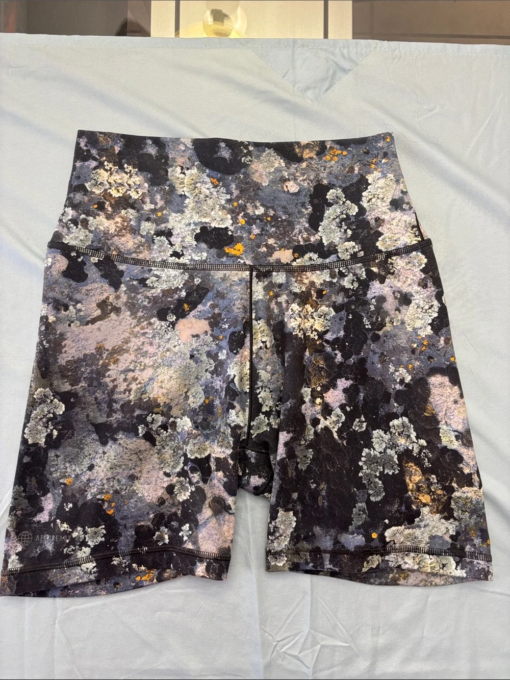adidas High-Rise Printed Bike Shorts in Black, Gray, Pink and Gold Accents